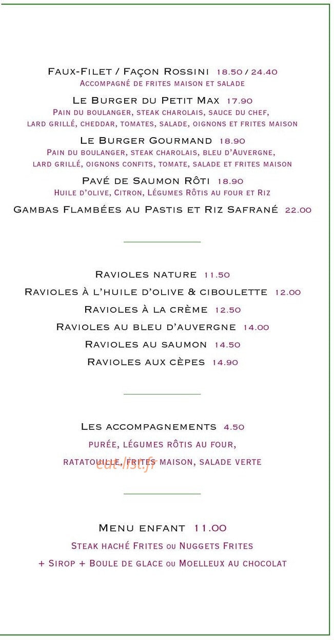 Au Petit Maxime — carte page 3