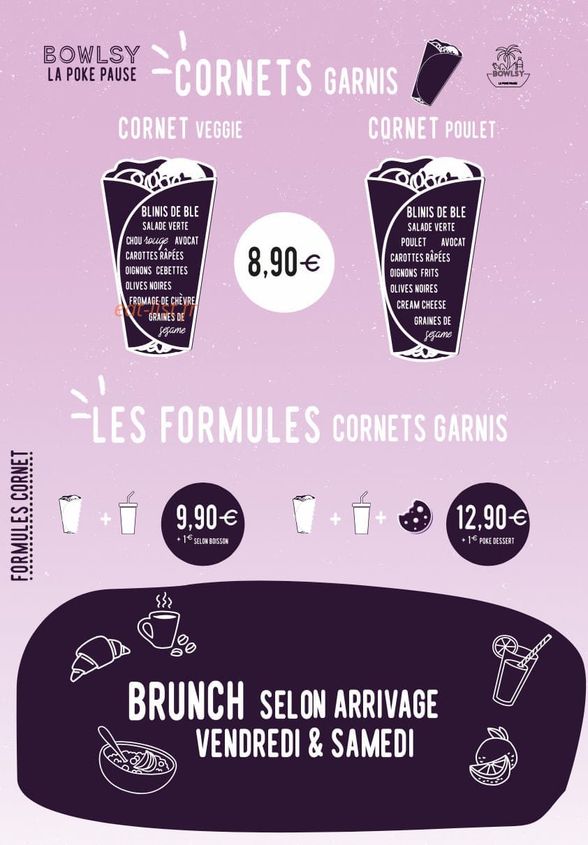 Carte et menu de Bowlsy La Poke Paus à Romans sur Isere — Les cornets garnis