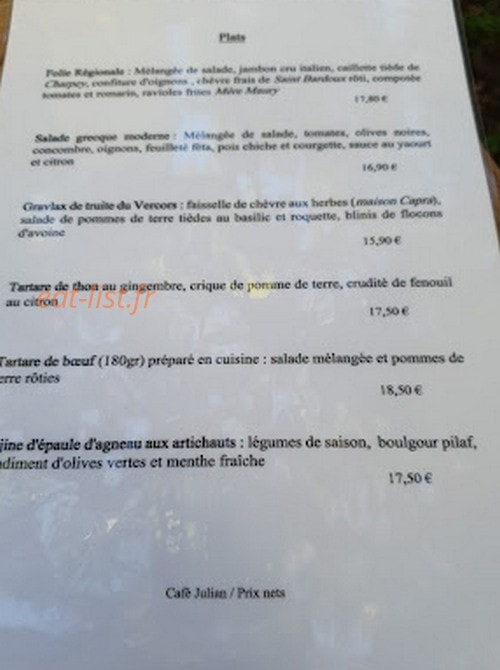Café Julian — carte page 1