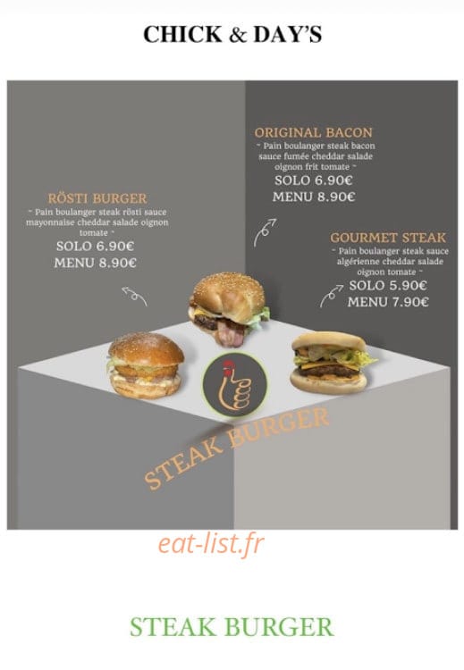 Chick & Day’s — carte page 1