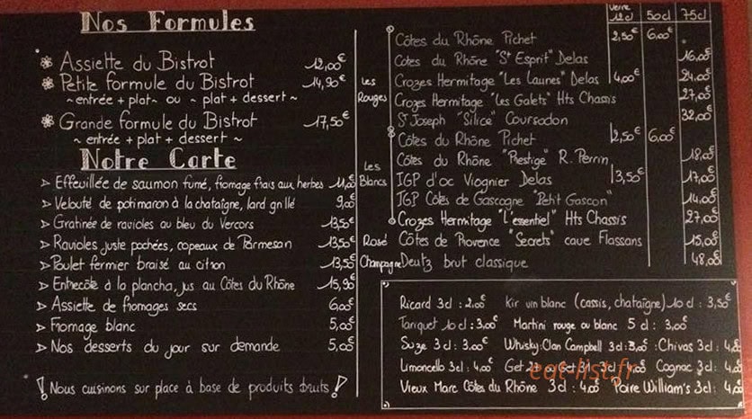 Côté Bistrot — carte page 1