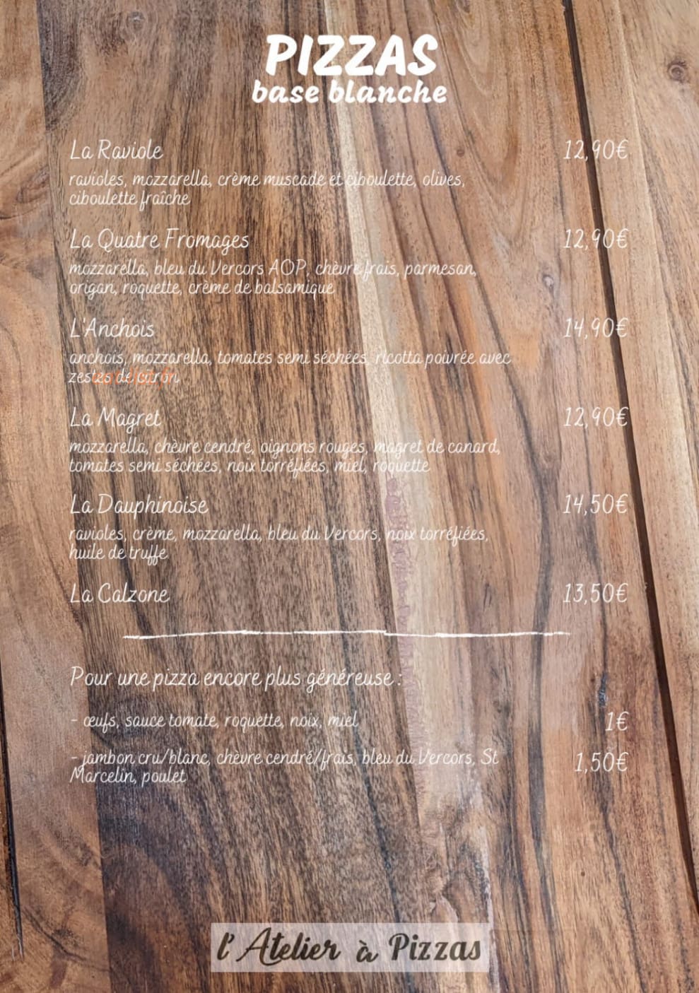 L’atelier à Pizzas — carte page 2
