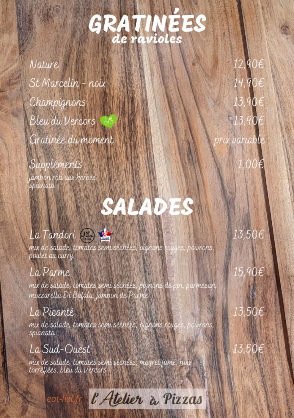 L’atelier à Pizzas — carte page 3