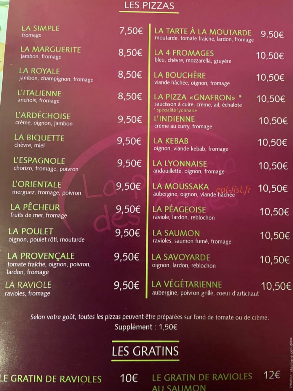 La Pìzzerìa Des Gônes — carte page 1