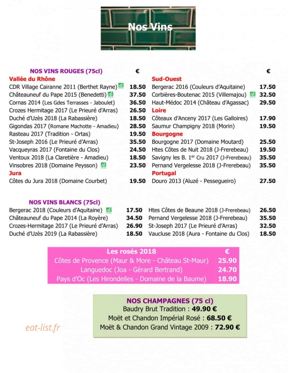 Le Bar à Vin — carte page 2