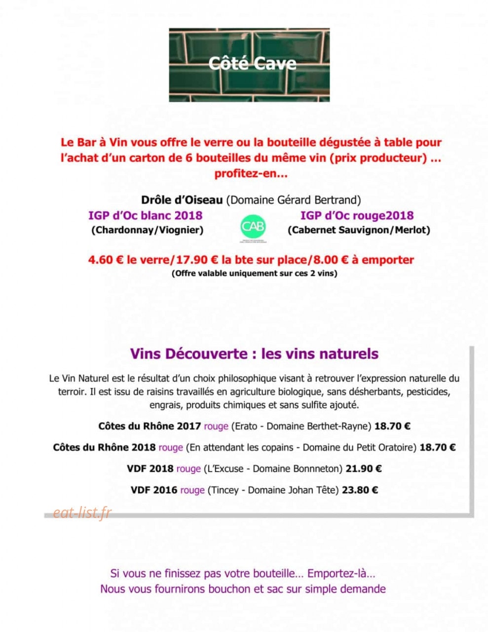 Le Bar à Vin — carte page 3