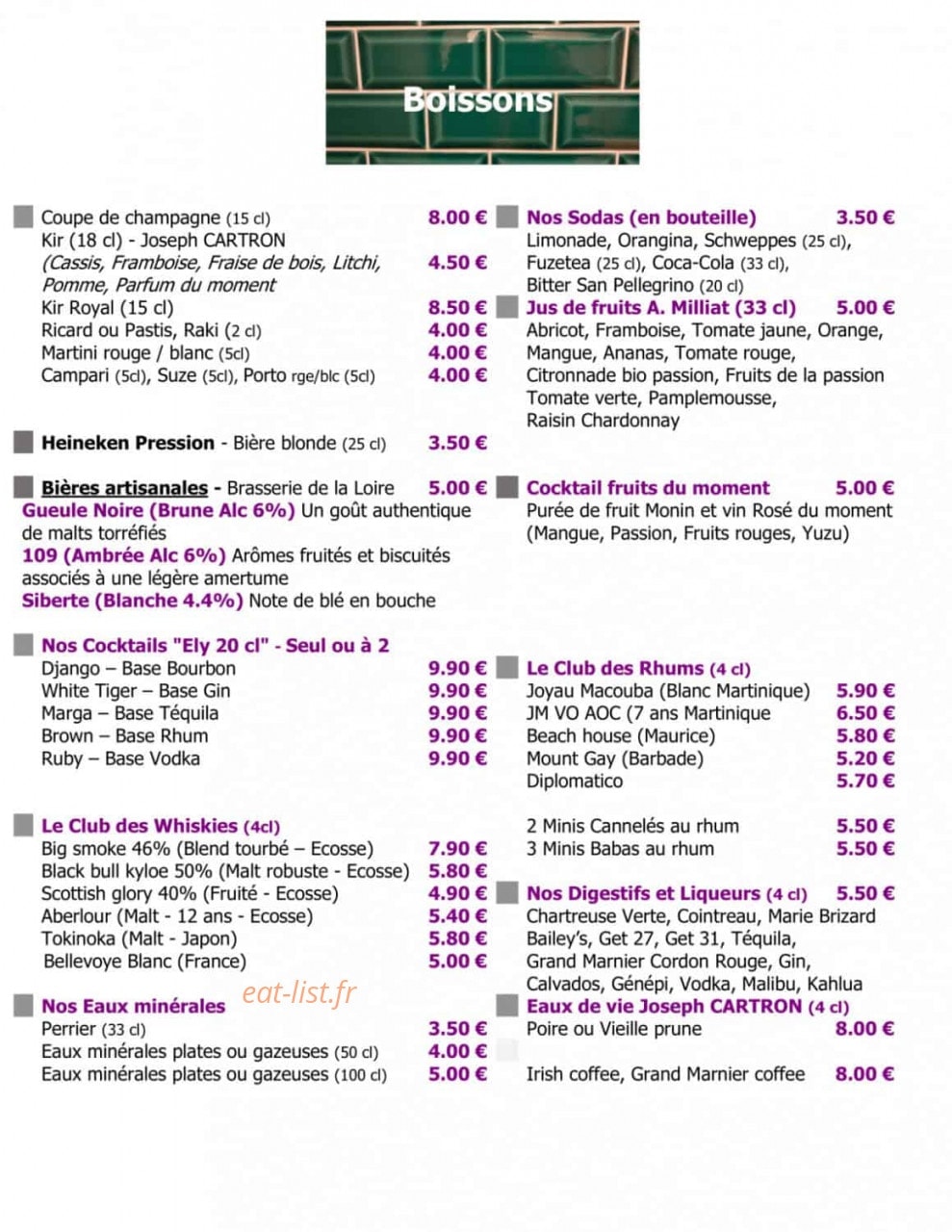 Le Bar à Vin — carte page 4
