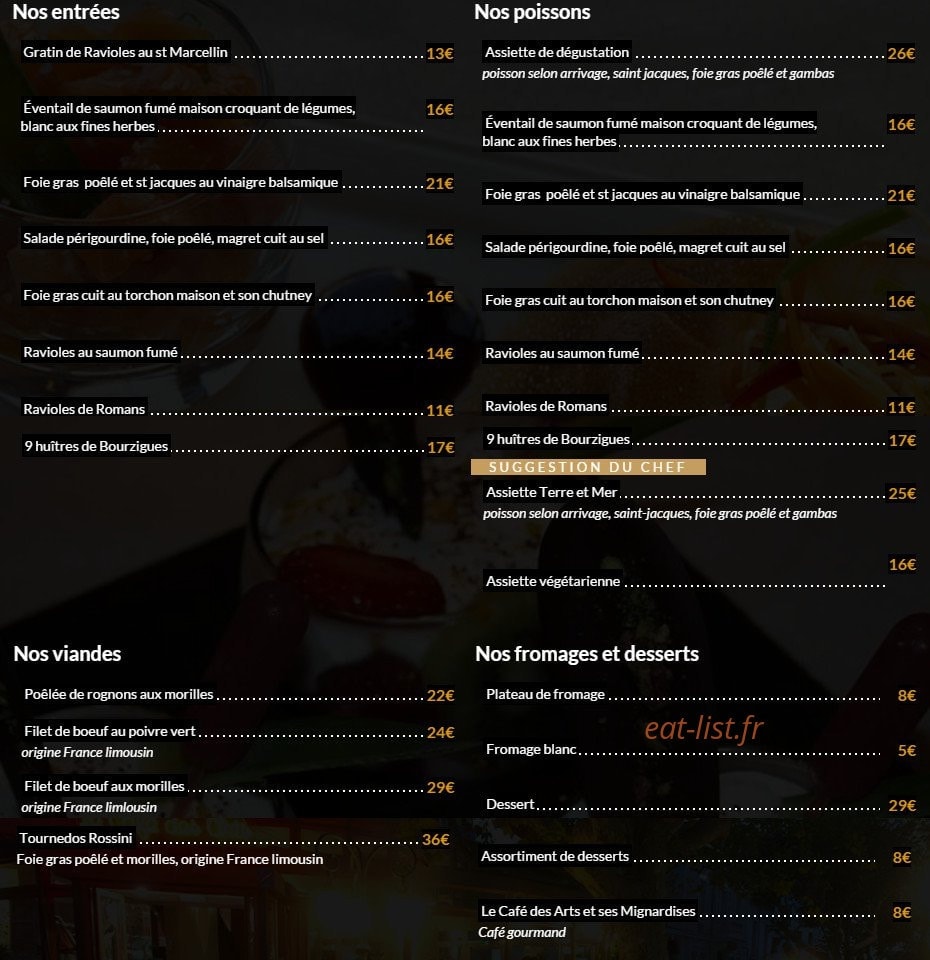 Le Café des Arts — carte page 1