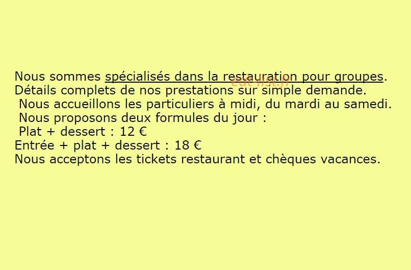 Restaurant des Balmes — carte page 1