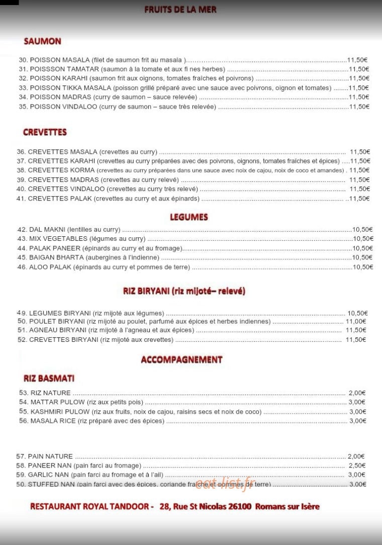 Royal Tandoor — carte page 2