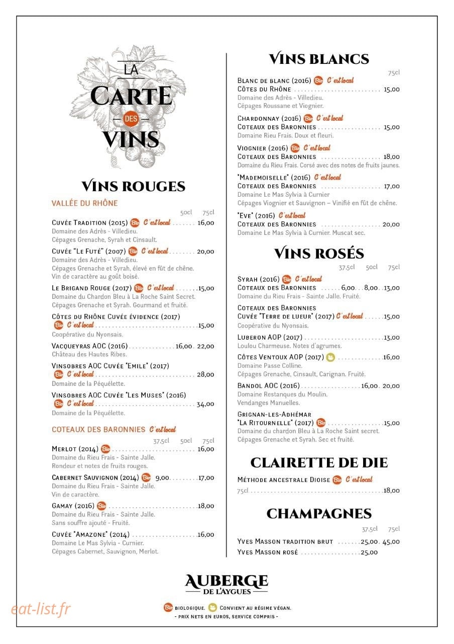 L'auberge de l'Aygues — carte page 8