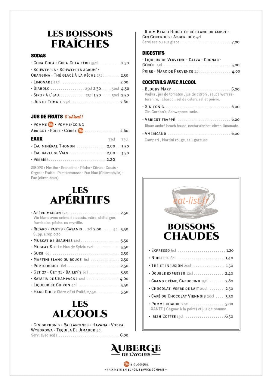 L'auberge de l'Aygues — carte page 10