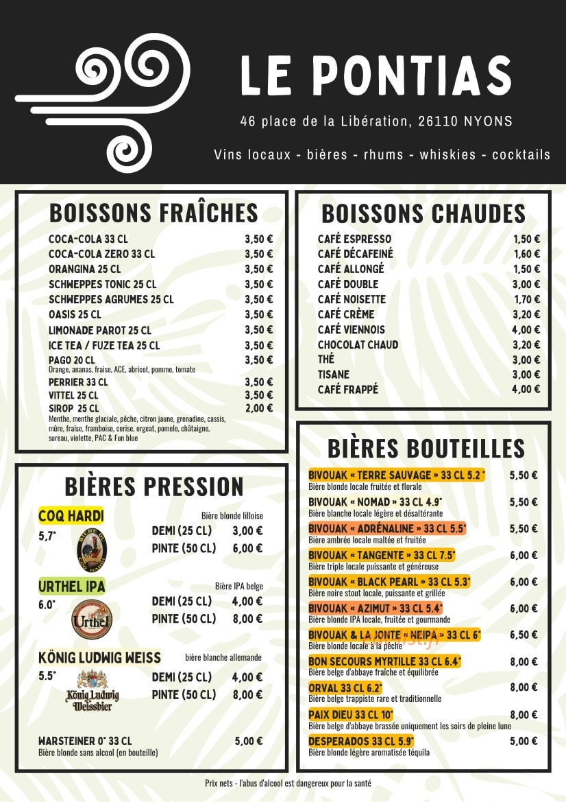 Bistrot du Pontias — carte page 1