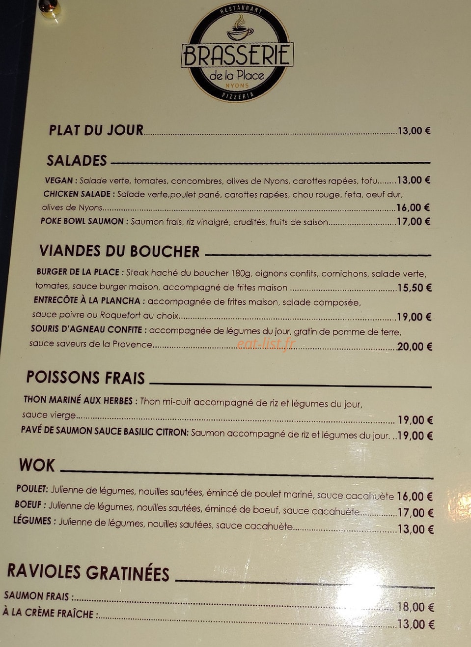 Brasserie de La Place — carte page 1