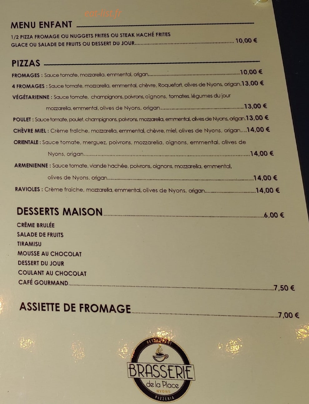 Brasserie de La Place — carte page 2