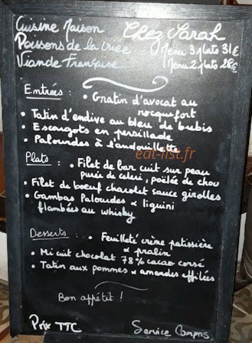 Chez Sarah — carte page 1