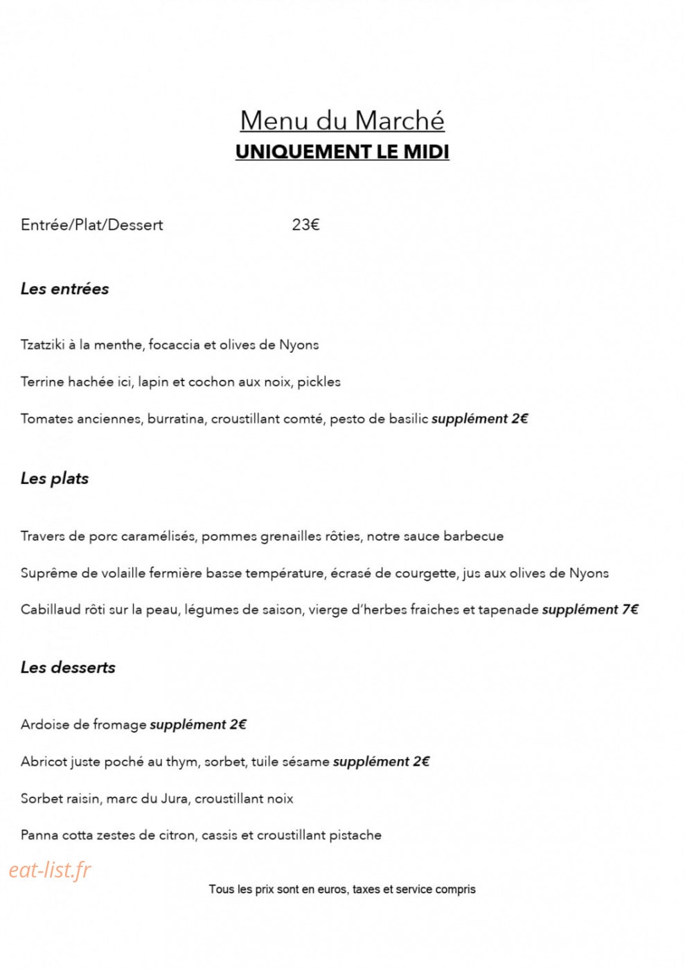 La Cuisine Du Marché — carte page 1