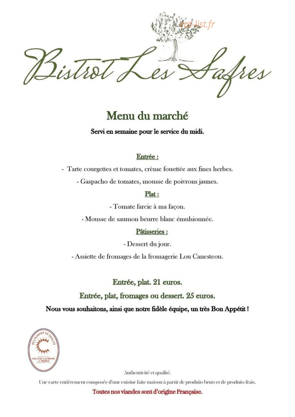 Bistrot Les Safres — carte page 1