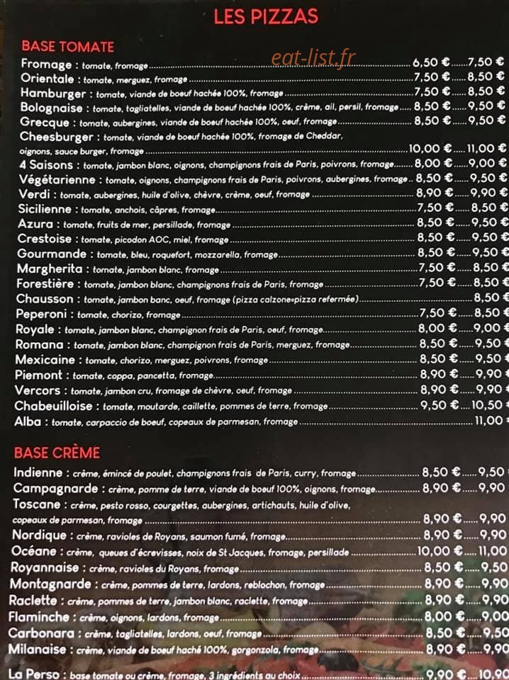 Pizzeria du Porche — carte page 2