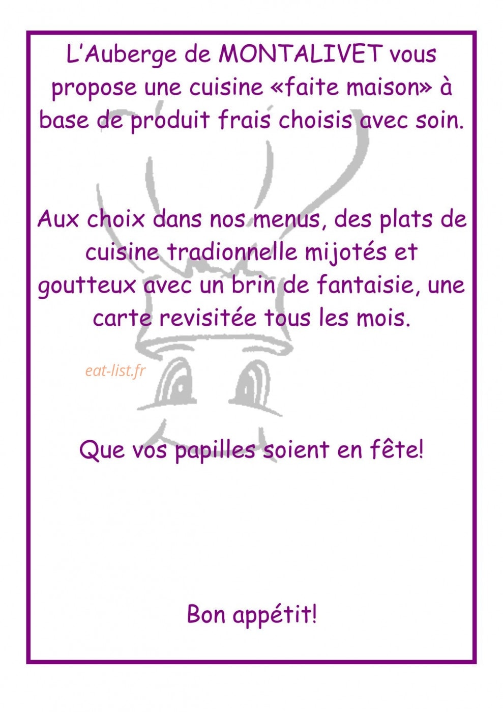Auberge de Montalivet — carte page 1