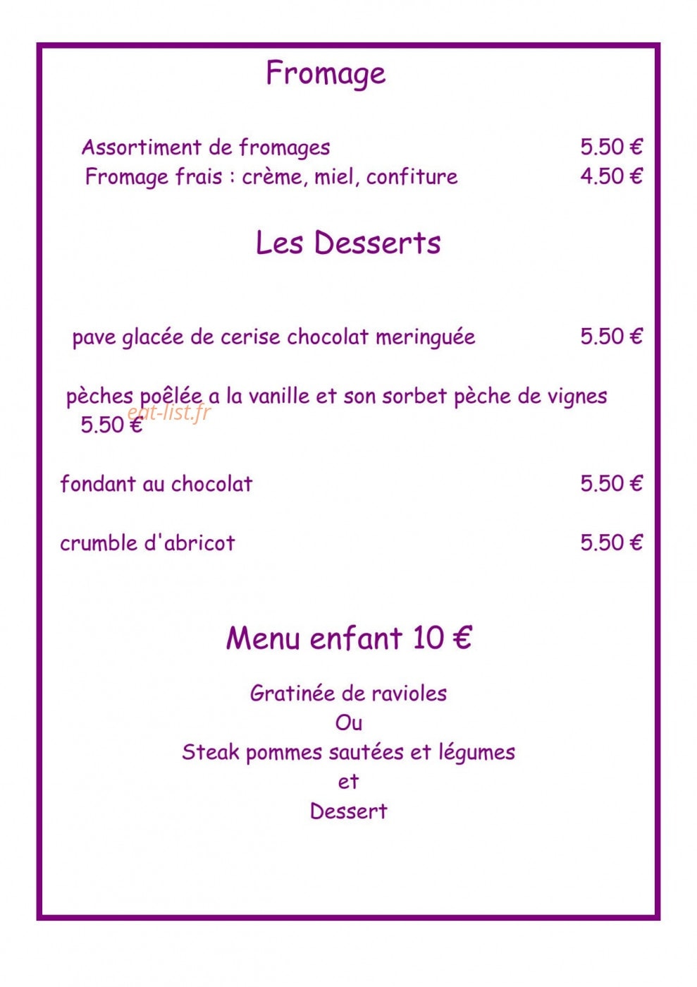 Auberge de Montalivet — carte page 3