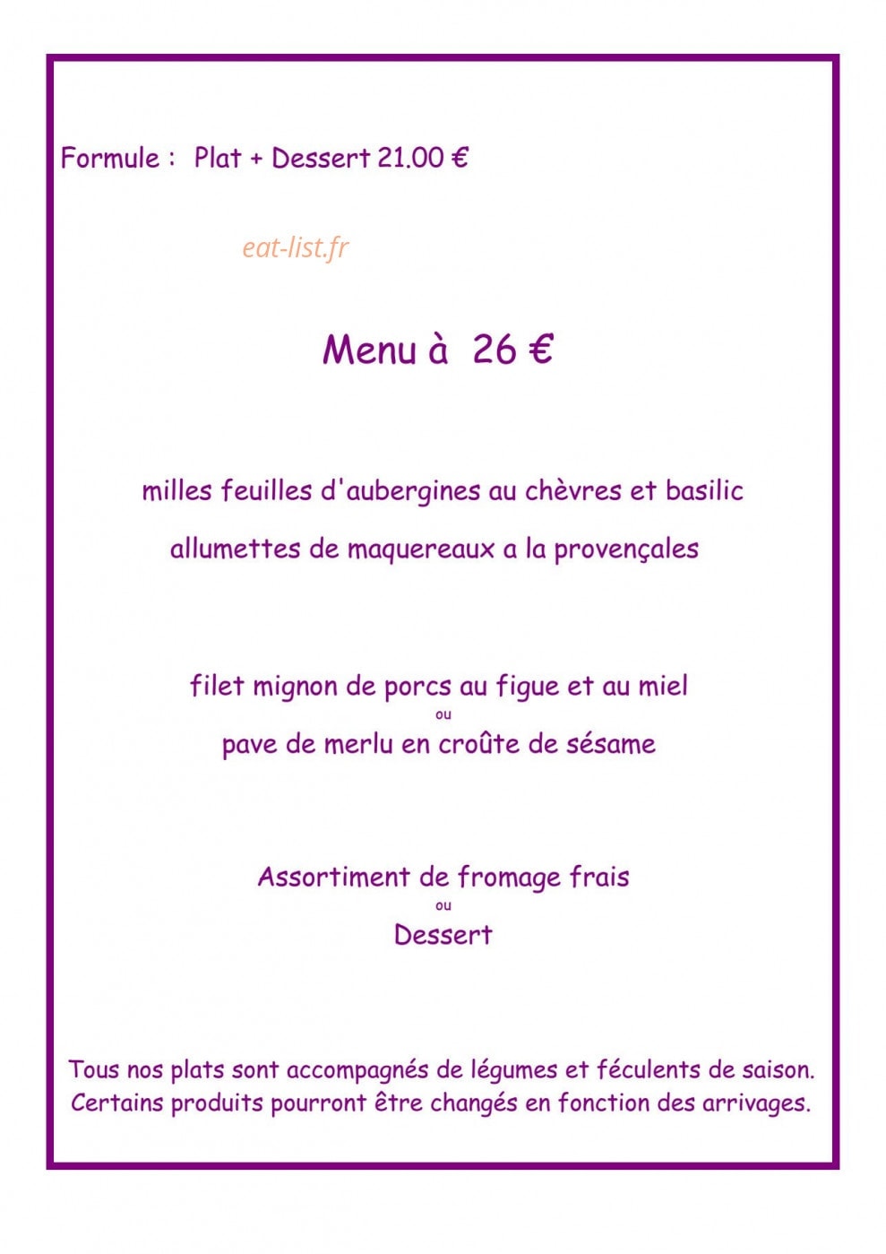 Auberge de Montalivet — carte page 4