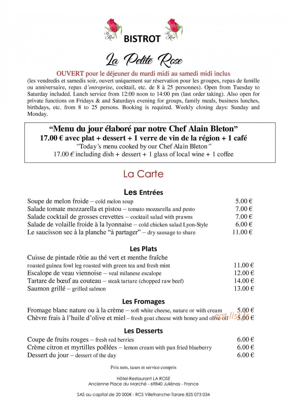 La Petite Rose — carte page 1