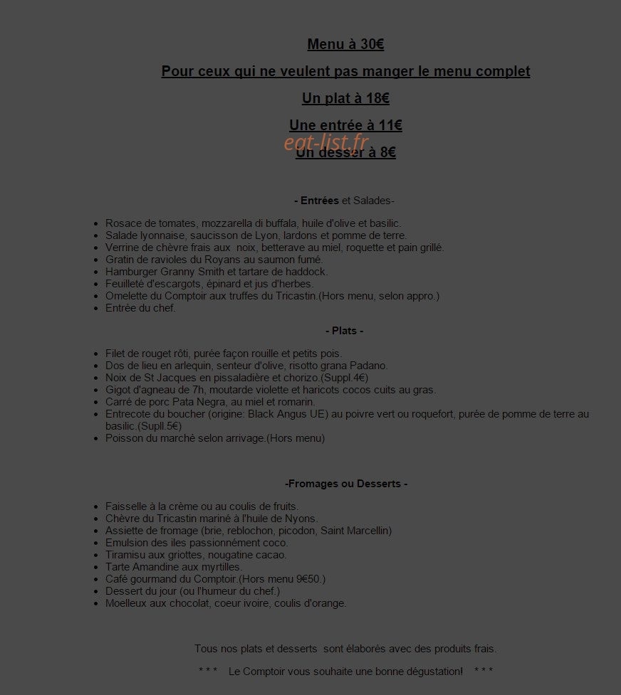 Le Comptoir des Arts — carte page 1