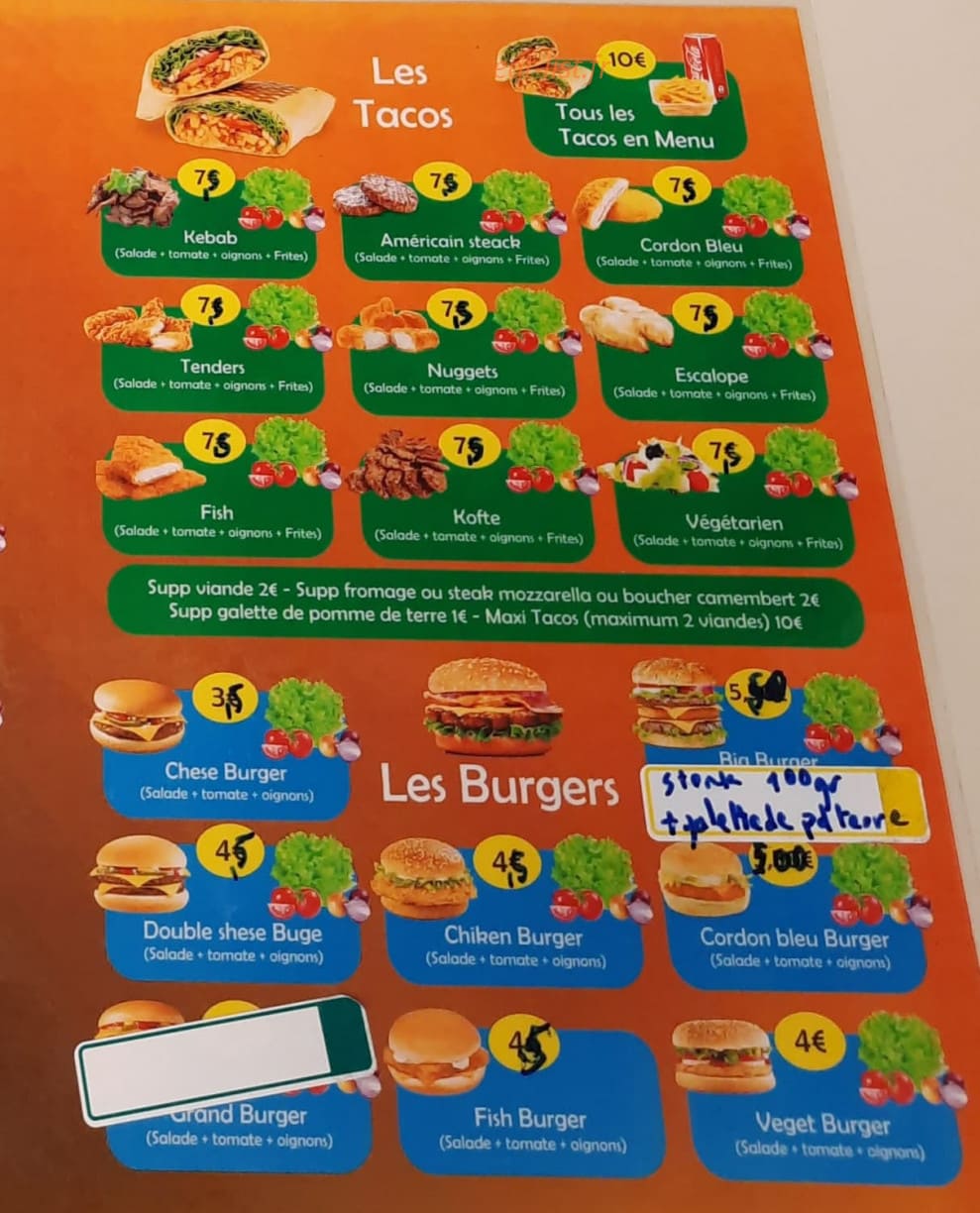 Sandwicherie de la Valloire — carte page 1