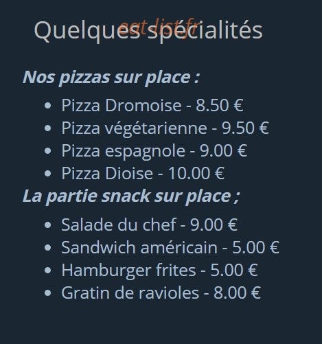Casa Pizzas — carte page 2