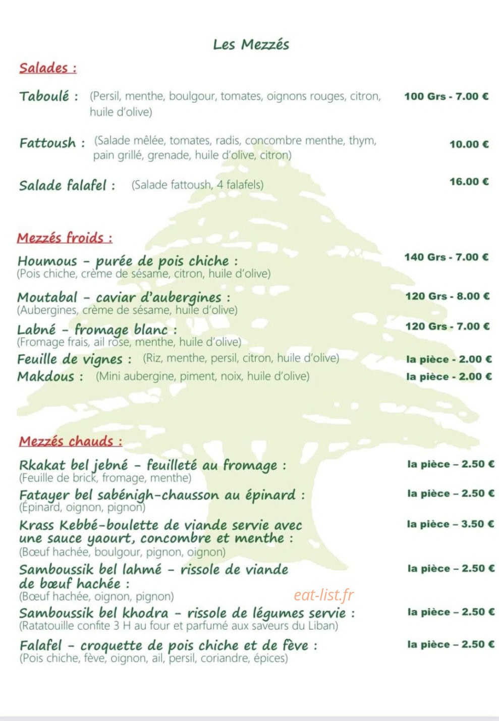 Restaurant Le Furet — carte page 1
