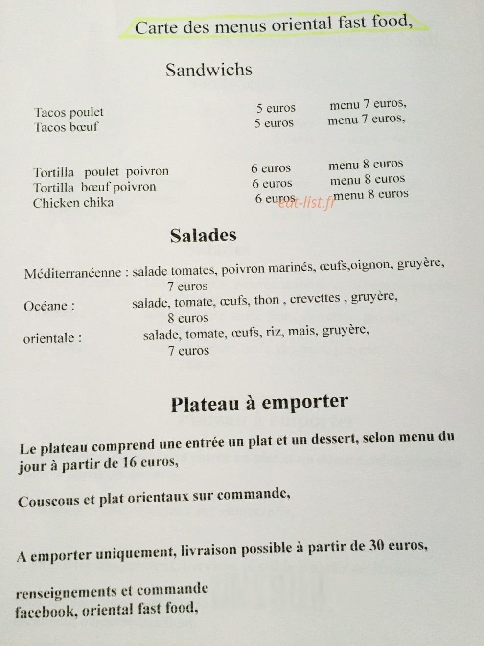 Oriental fast food dieulefit — carte page 2