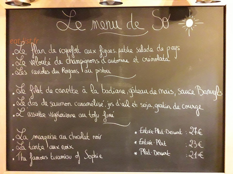Restaurant Chez So — carte page 1