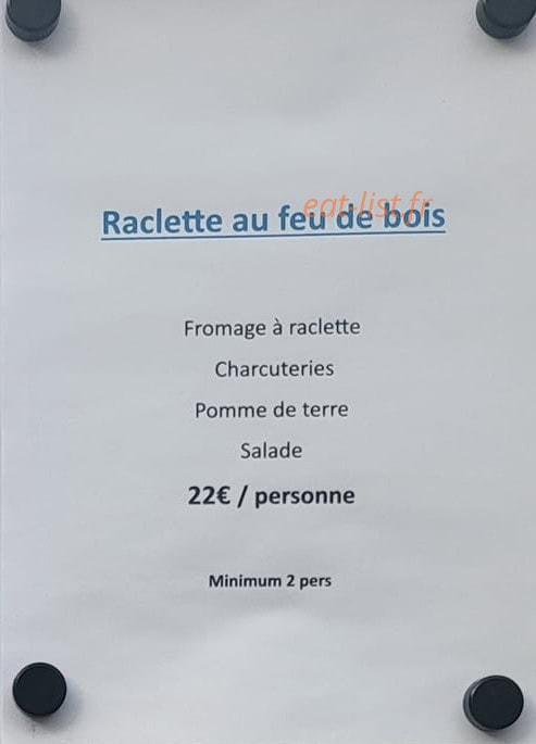 Carte et menu de Auberge de Portes en Valdaine à Portes en Valdaine — La raclette