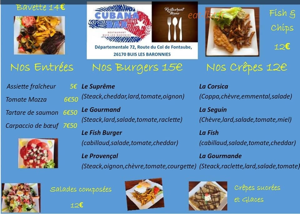 Cubana Bar — carte page 1