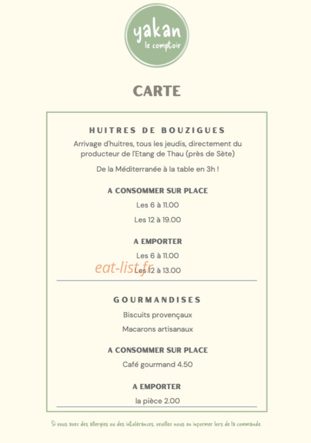 Yakan le Comptoir — carte page 2
