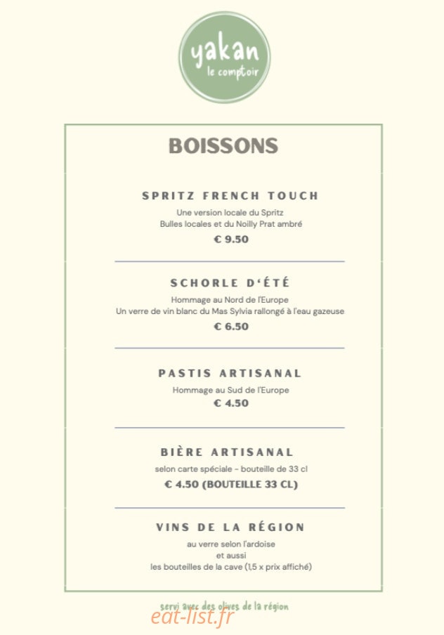 Yakan le Comptoir — carte page 4