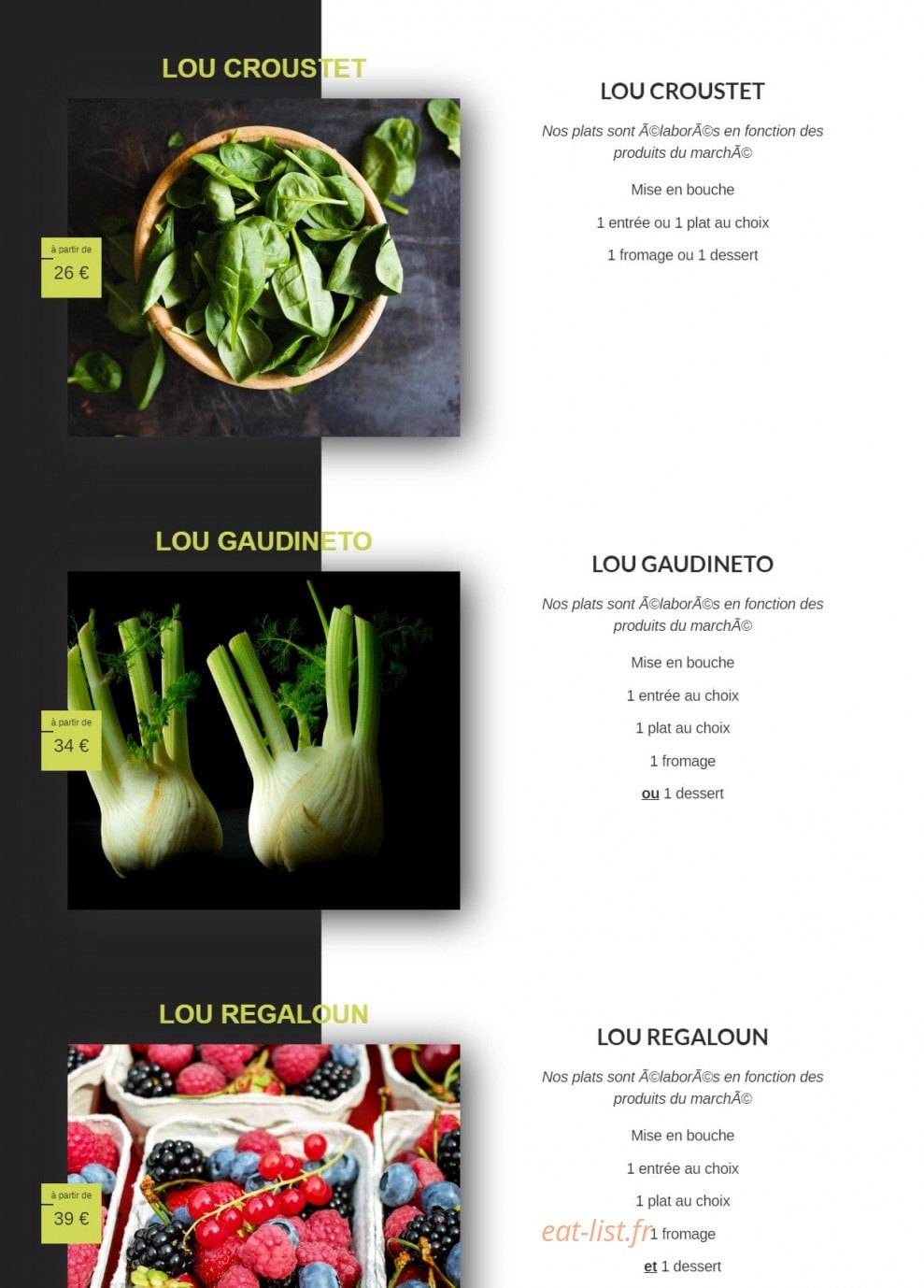 La Table d'honorine — carte page 1