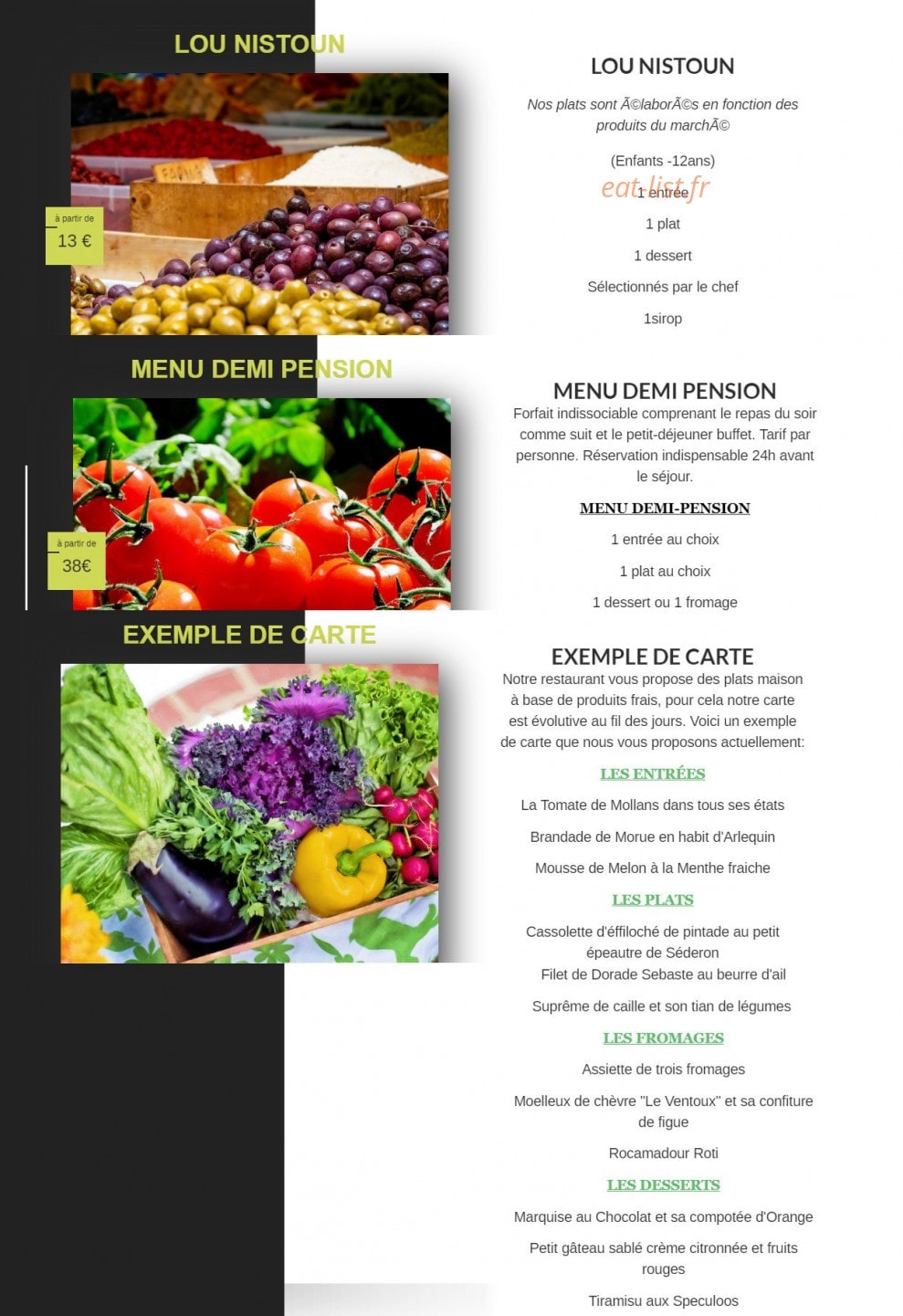 La Table d'honorine — carte page 2