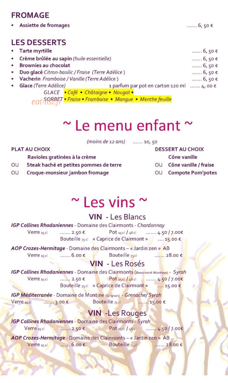 Auberge de Léoncel — carte page 2