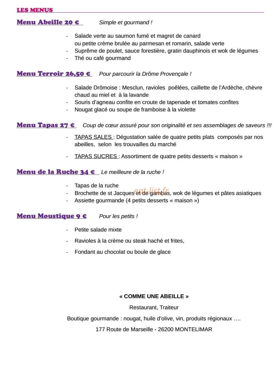 Comme une Abeille — carte page 2