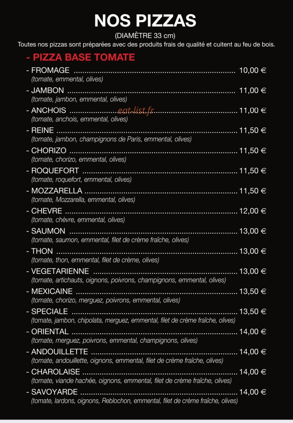 La pizz’à bois — carte page 1