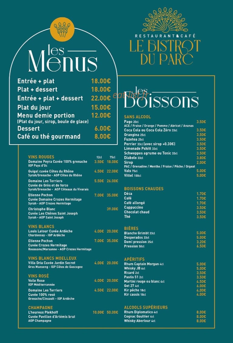 Le Bistrot du Parc — carte page 2