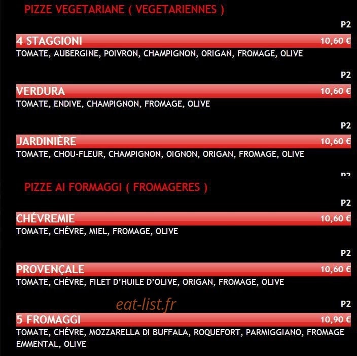 Presto Pizza — carte page 1