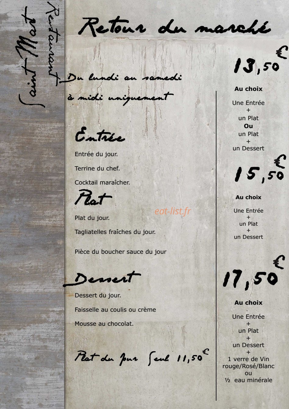Restaurant Saint Martin — carte page 2