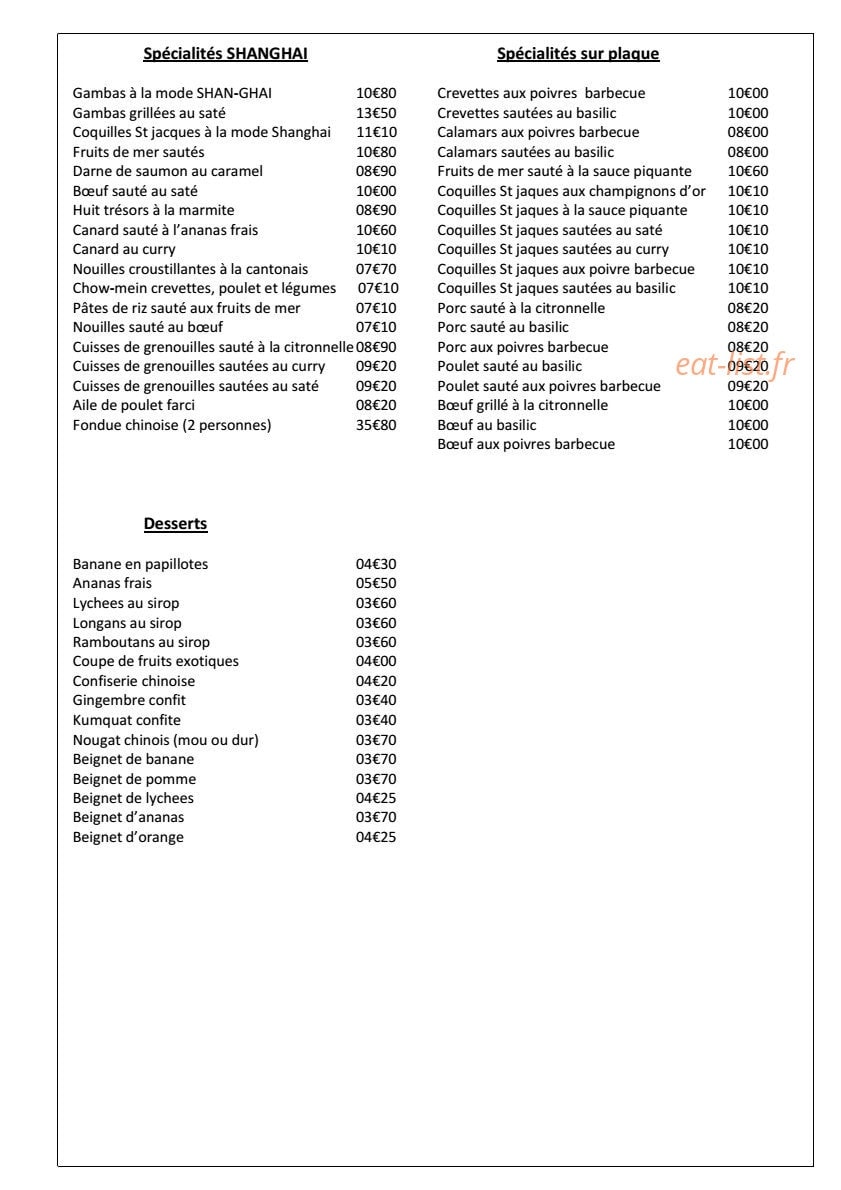 Restaurant Shanghai — carte page 5
