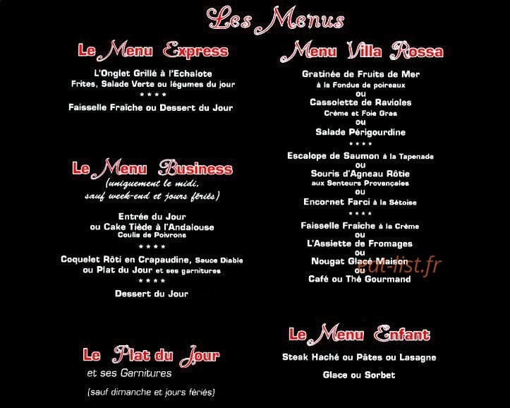 Villa Rossa — carte page 1