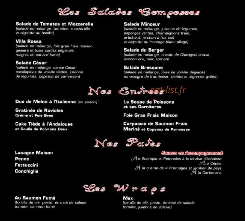 Villa Rossa — carte page 2