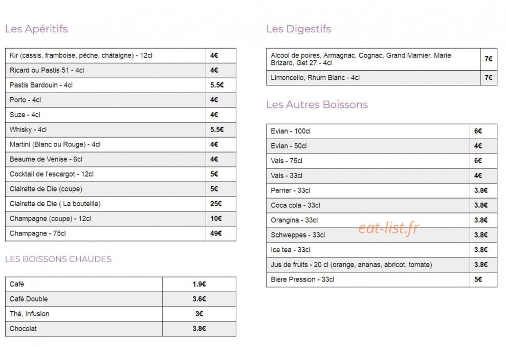 Auberge de l’Escargot d’Or — carte page 7