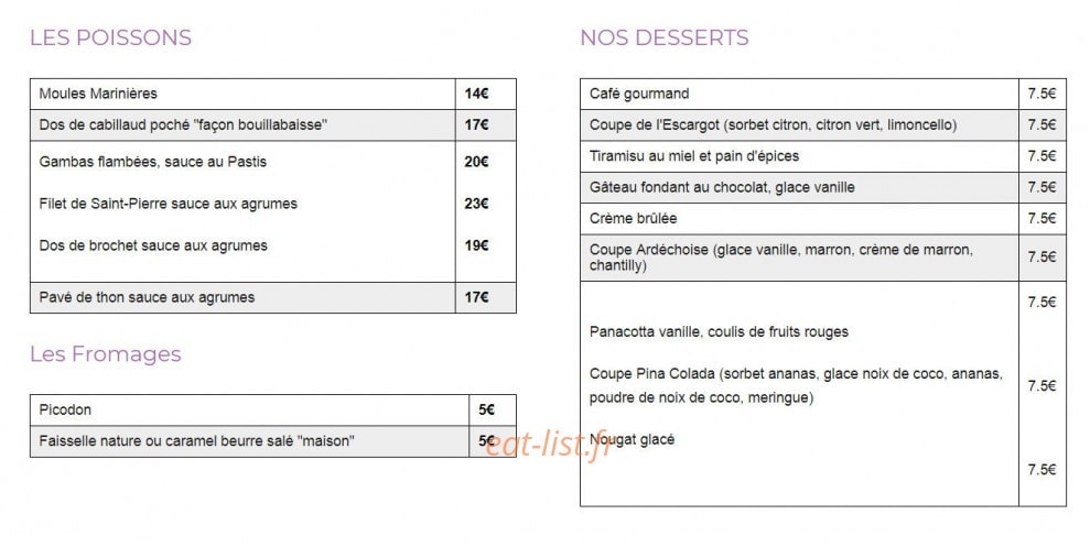 Auberge de l’Escargot d’Or — carte page 4